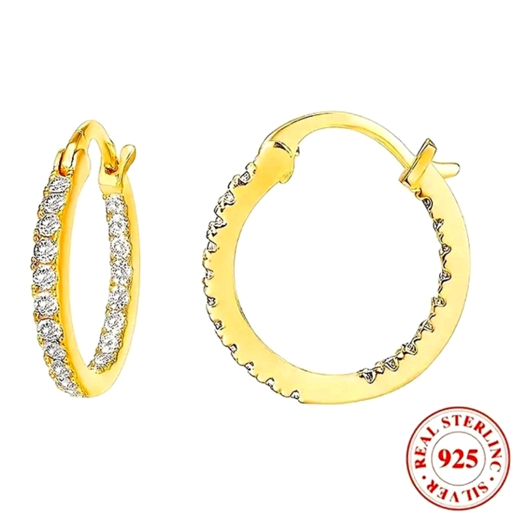 S925 18K Gold Plated Micro Pave 3D Sparkling Hoops